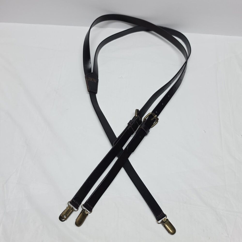 Vintage Genuine Brown Leather Men's Adjustable 3-clips Suspenders Marked JRW